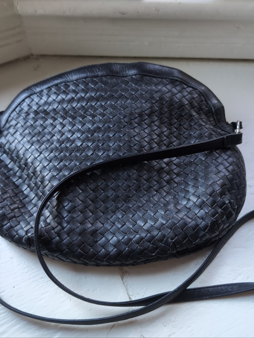 Vintage 70s or 80s black Palizzio Bottega style woven real leather crossbody bag